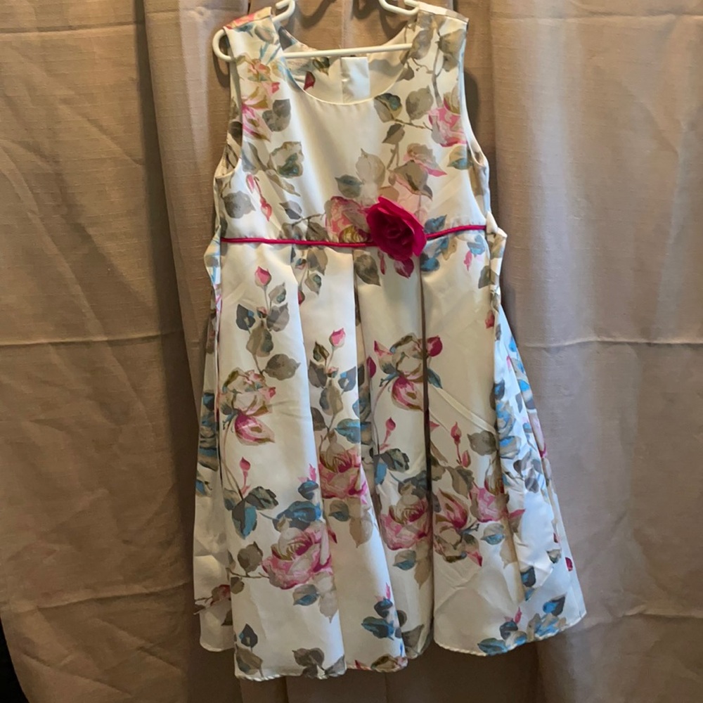 Formal cream dress with floral pattern